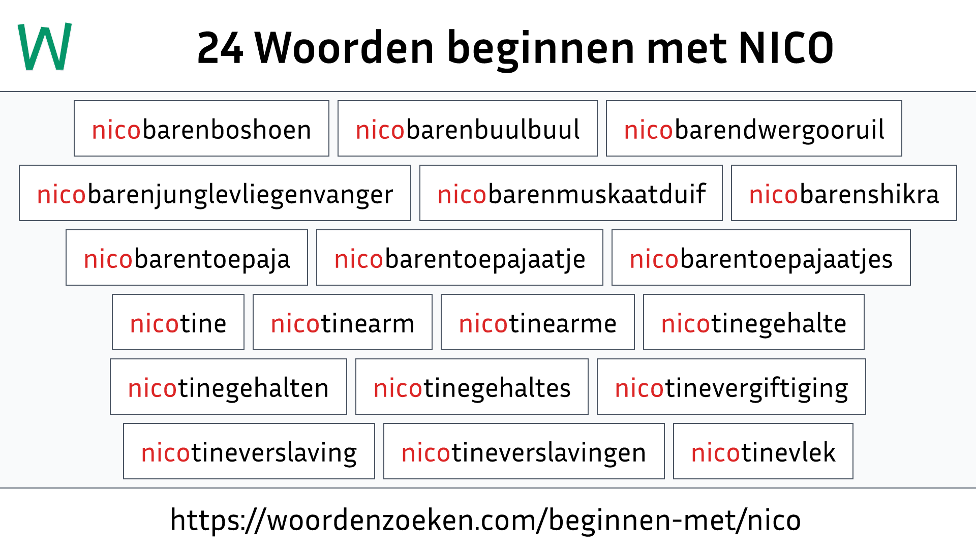 Woorden beginnen met NICO