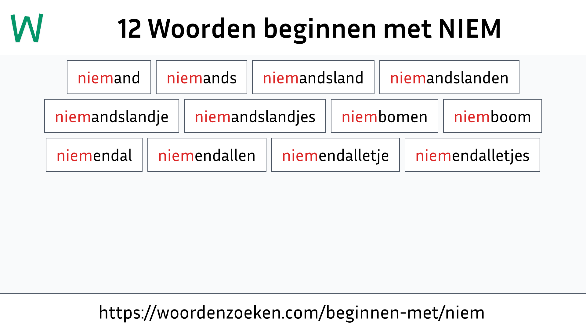 Woorden beginnen met NIEM