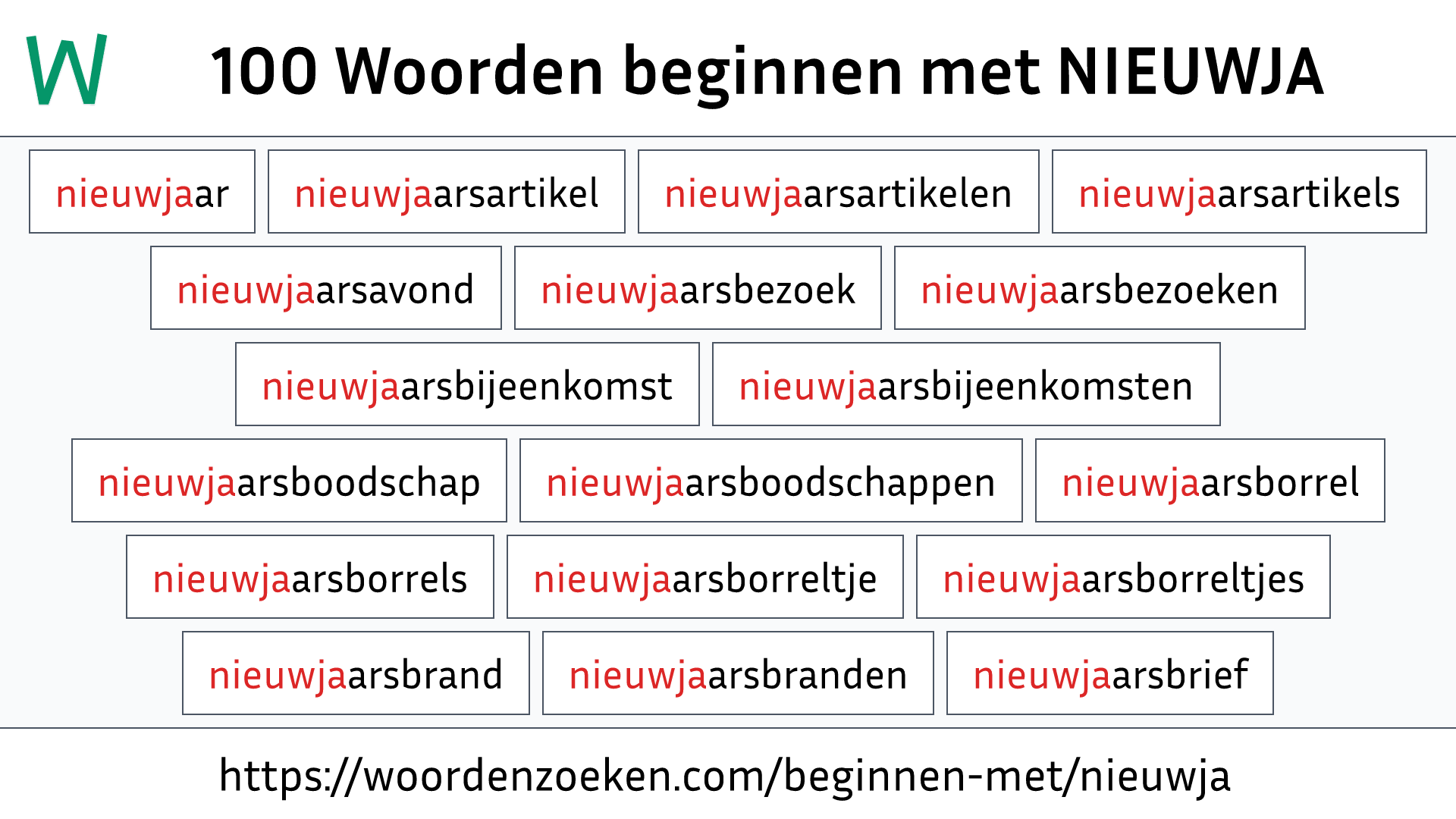 Woorden beginnen met NIEUWJA