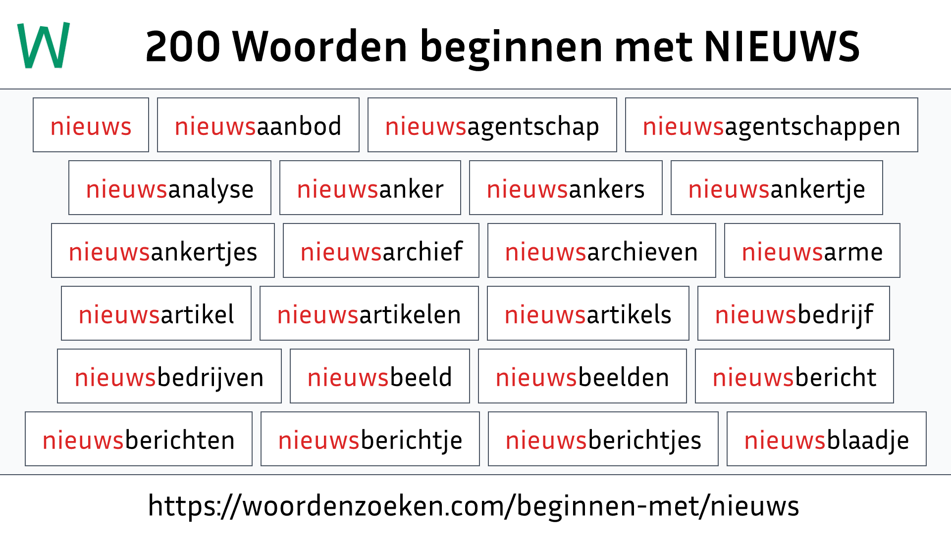 Woorden beginnen met NIEUWS