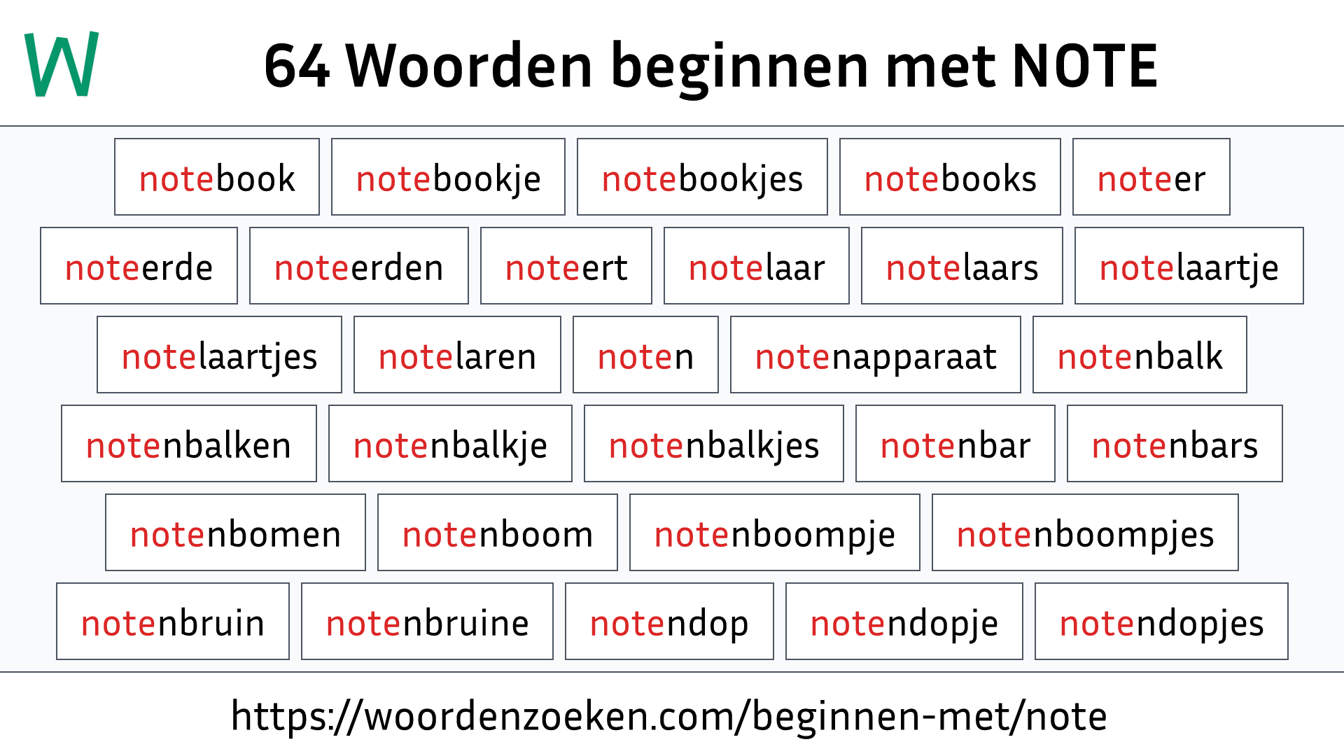 Woorden beginnen met NOTE