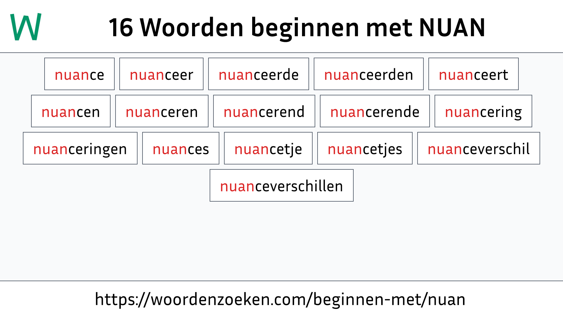 Woorden beginnen met NUAN