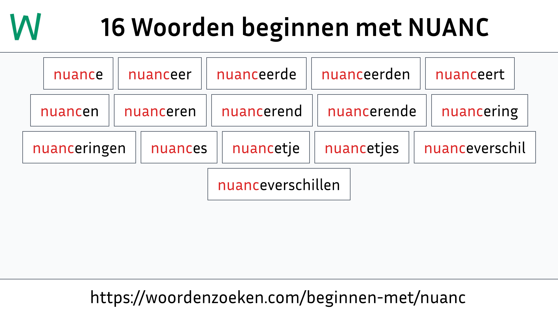 Woorden beginnen met NUANC