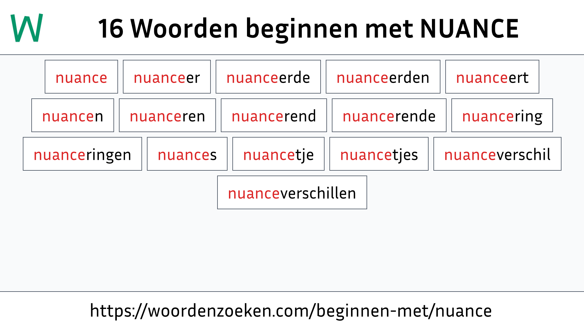 Woorden beginnen met NUANCE