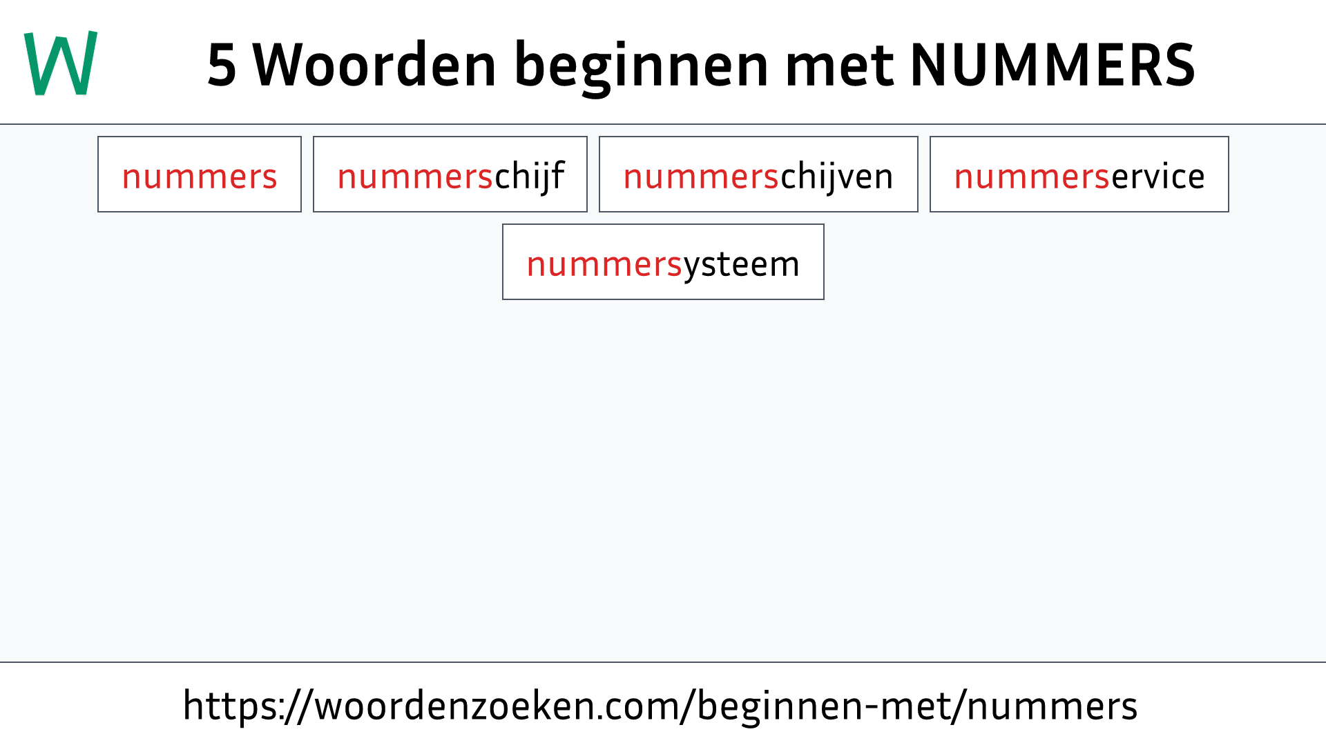 Woorden beginnen met NUMMERS