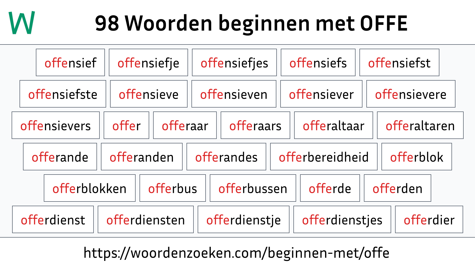 Woorden beginnen met OFFE