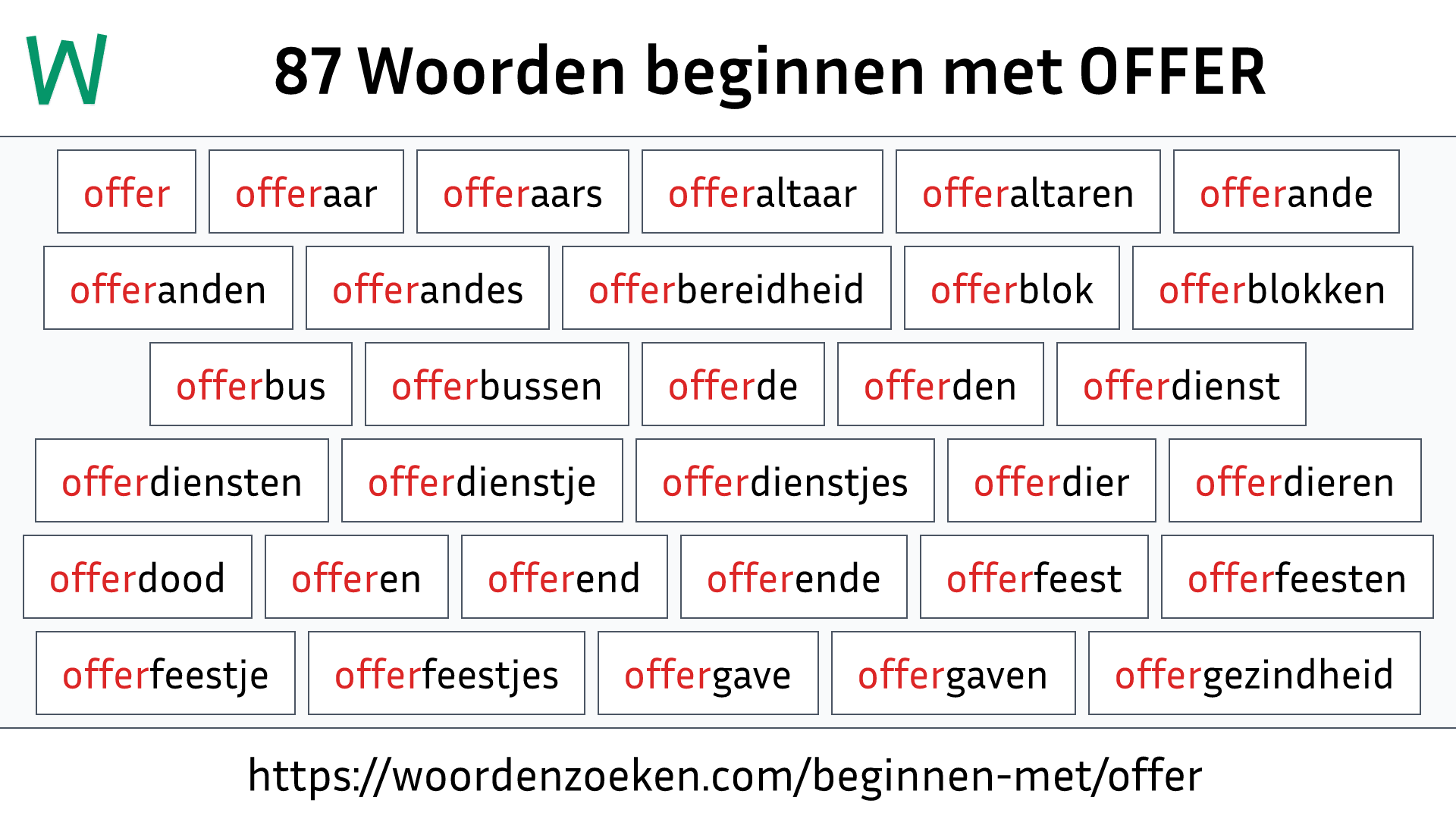 Woorden beginnen met OFFER