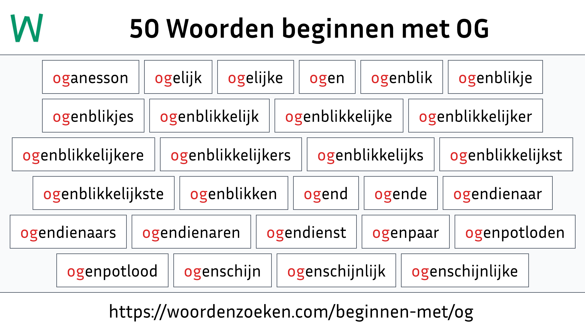 Woorden beginnen met OG
