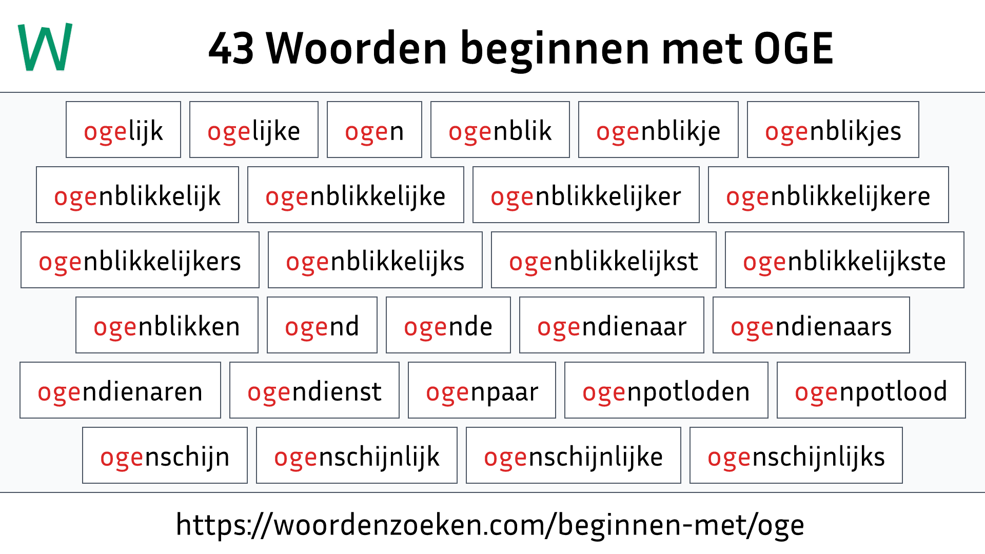 Woorden beginnen met OGE