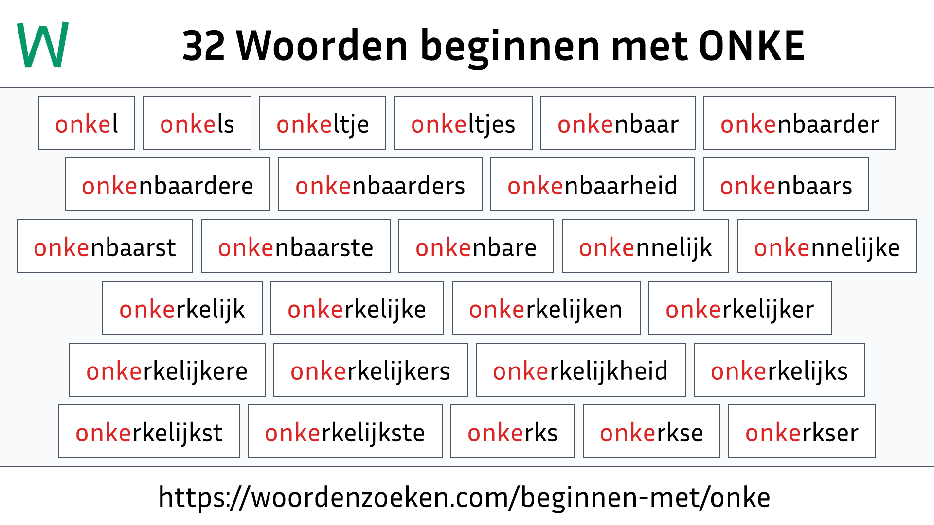 Woorden beginnen met ONKE