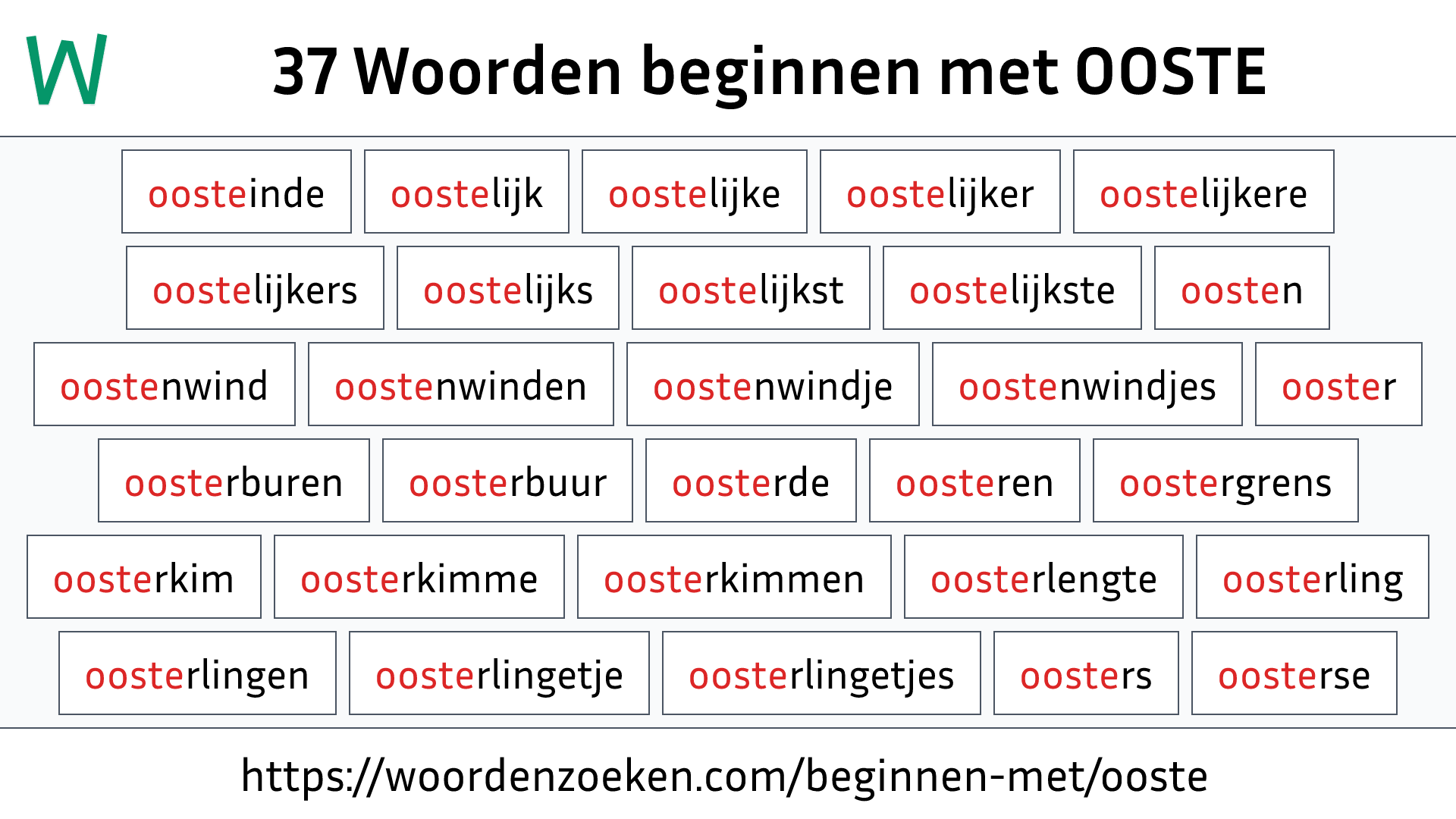 Woorden beginnen met OOSTE