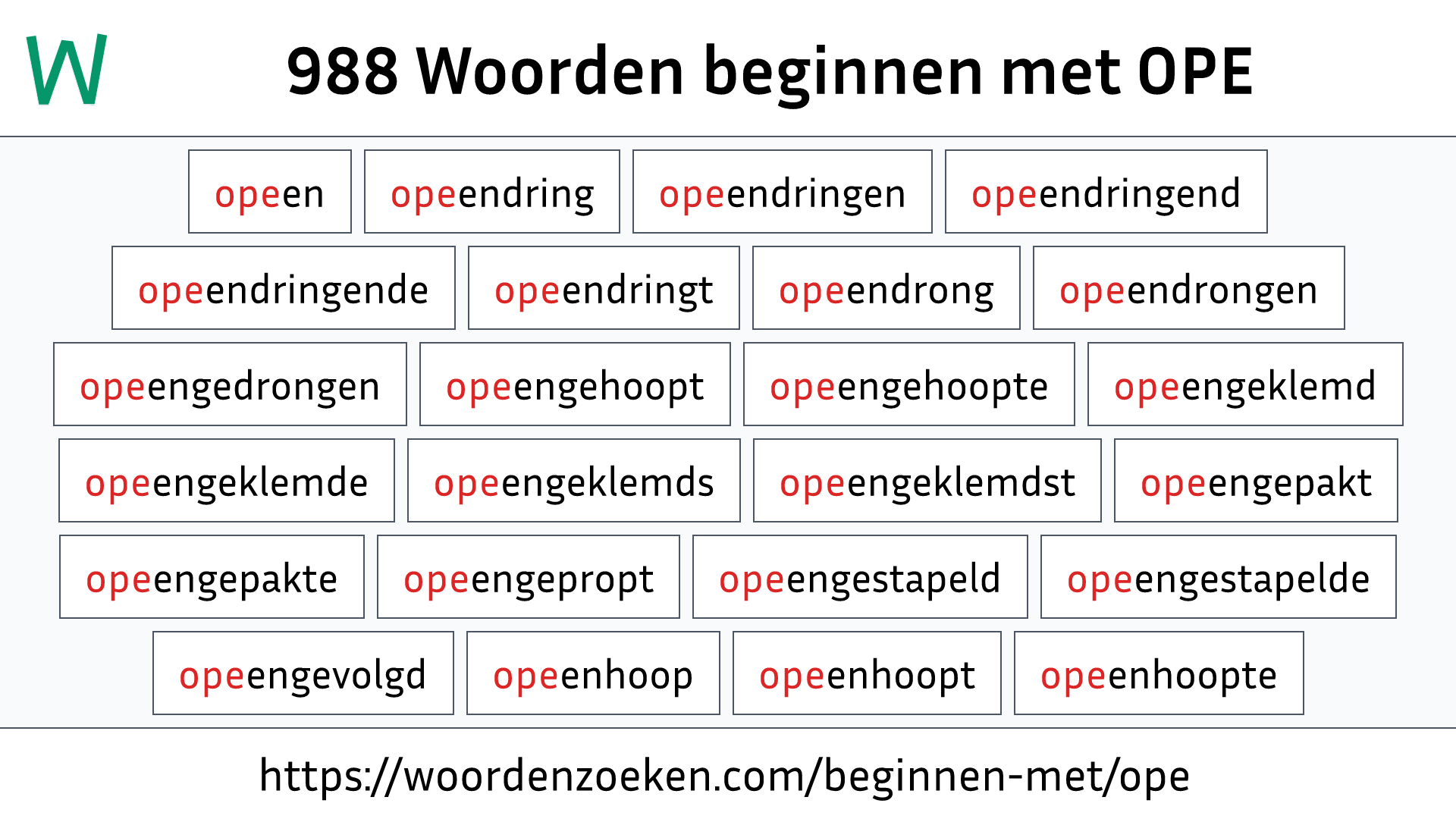 Woorden beginnen met OPE