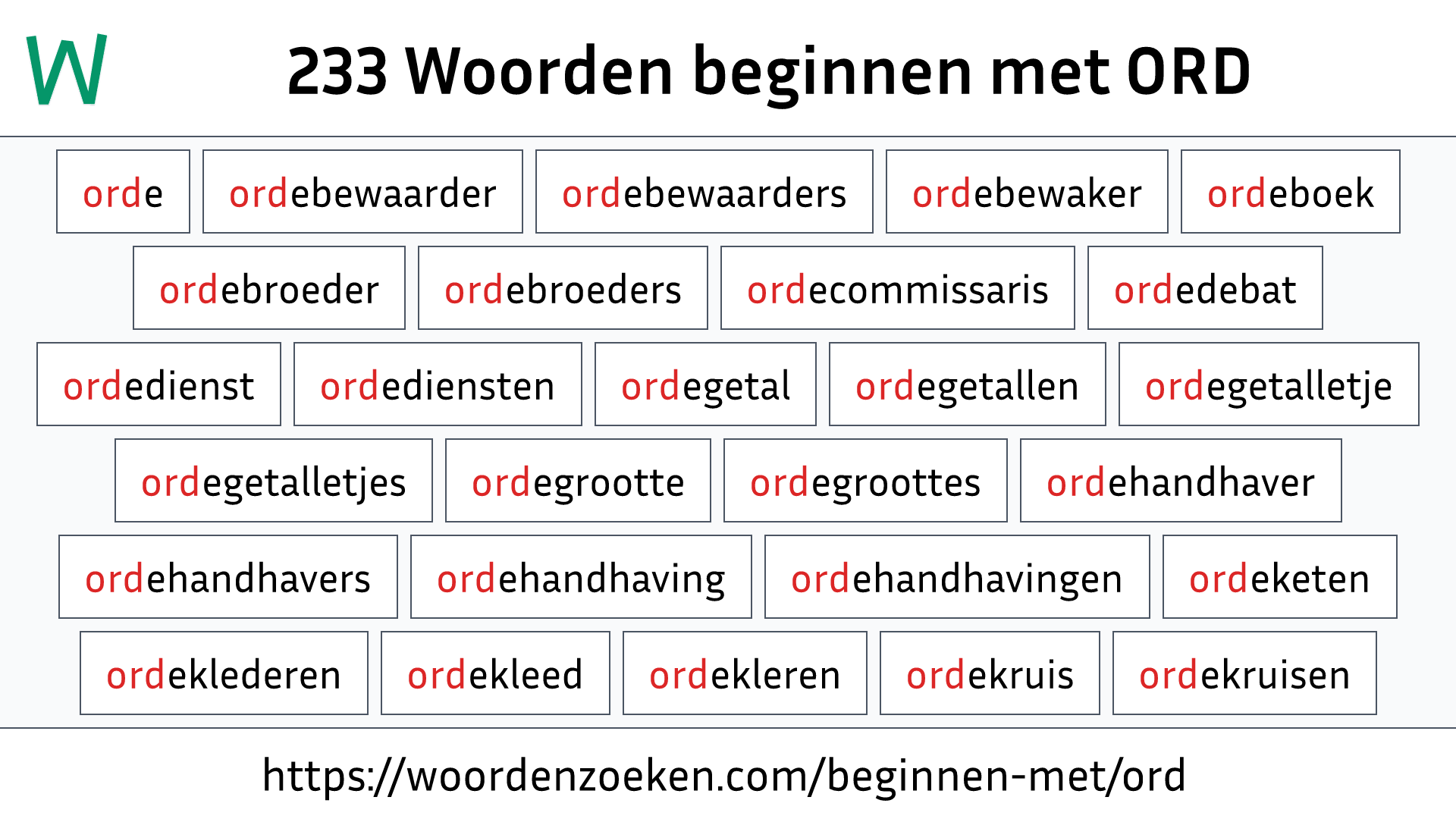 Woorden beginnen met ORD