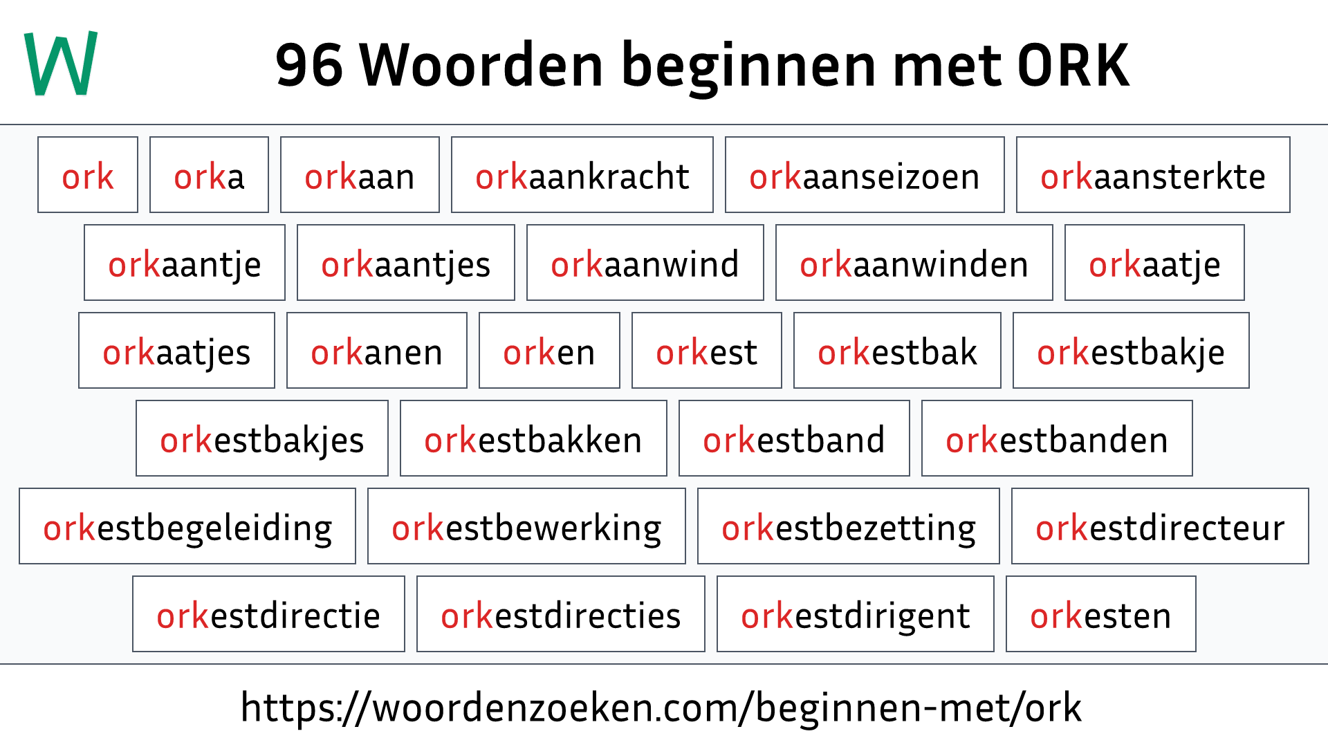 Woorden beginnen met ORK