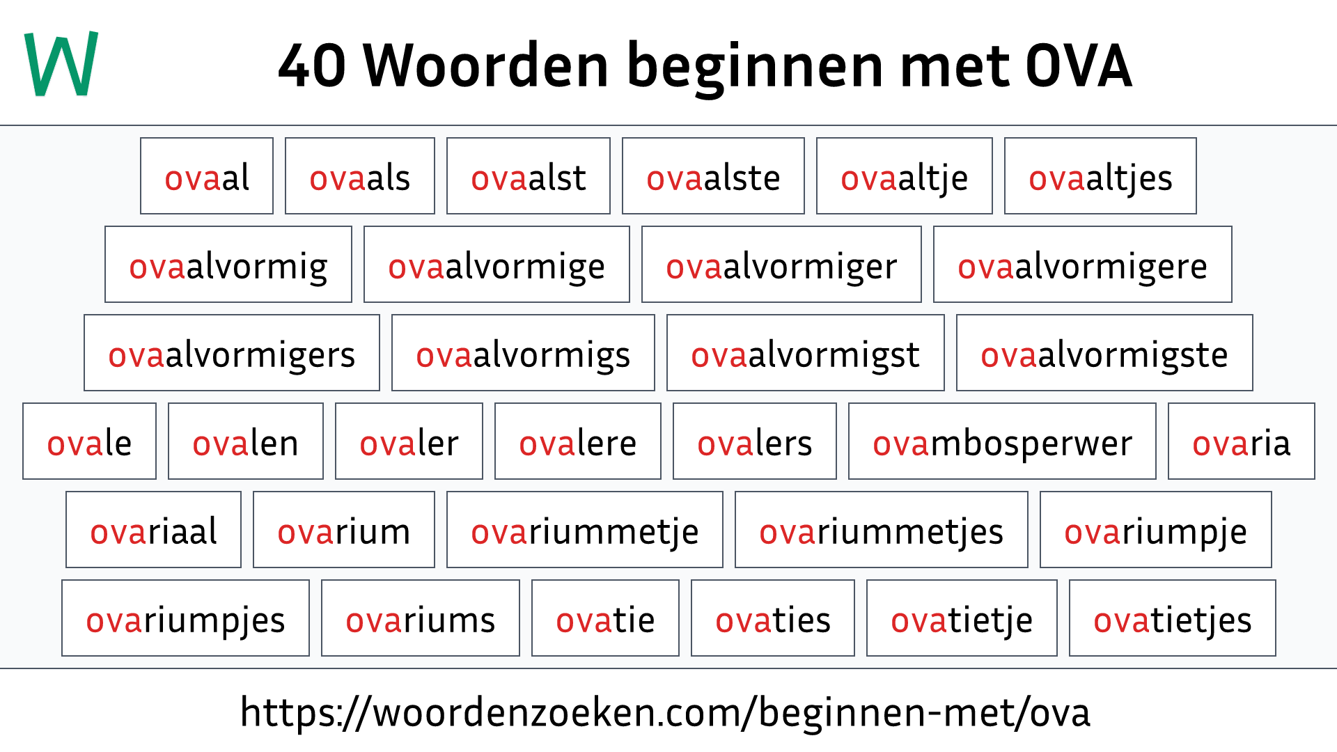 Woorden beginnen met OVA