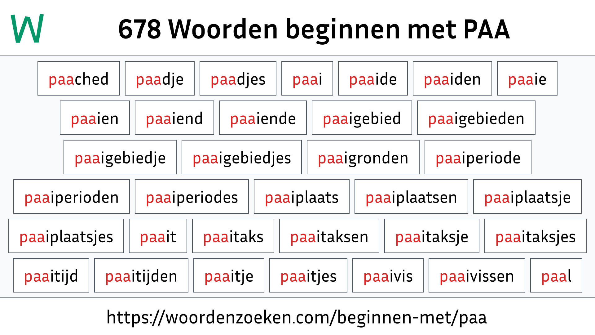 Woorden beginnen met PAA