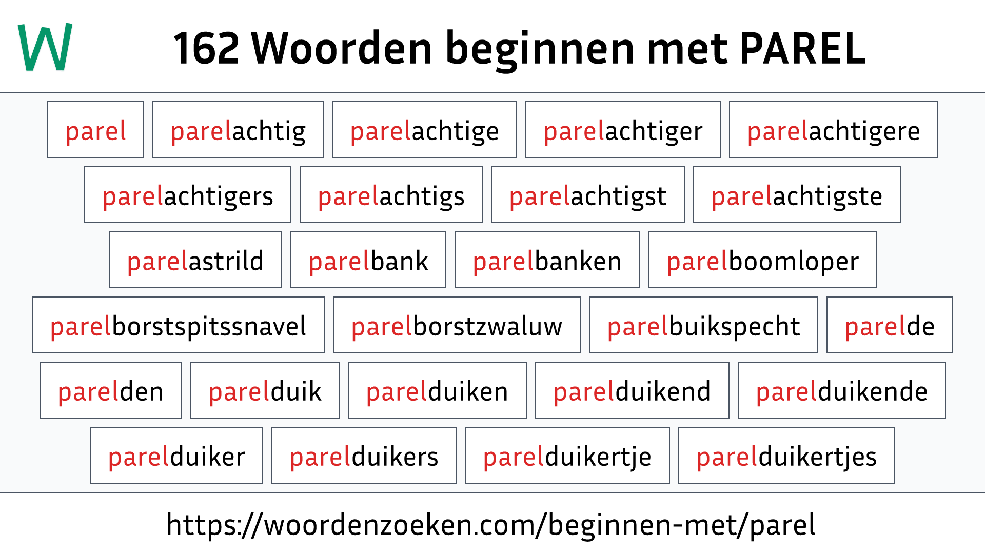 Woorden beginnen met PAREL