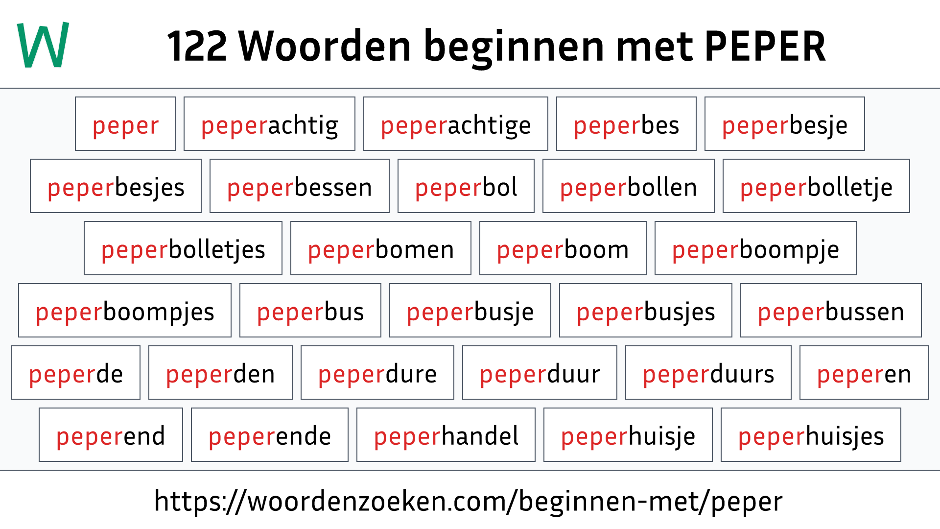 Woorden beginnen met PEPER