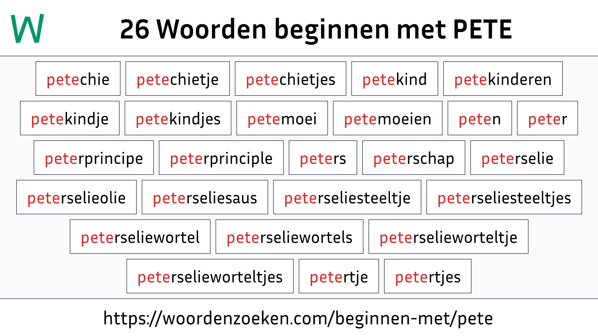 Woorden beginnen met PETE