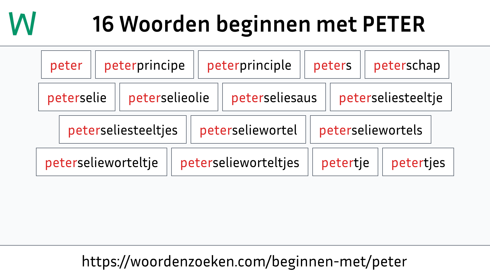 Woorden beginnen met PETER