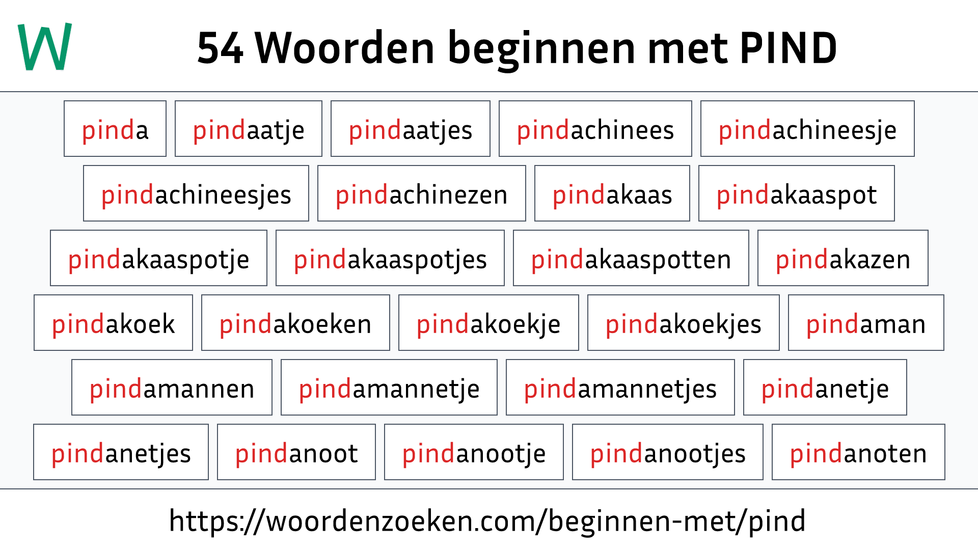 Woorden beginnen met PIND