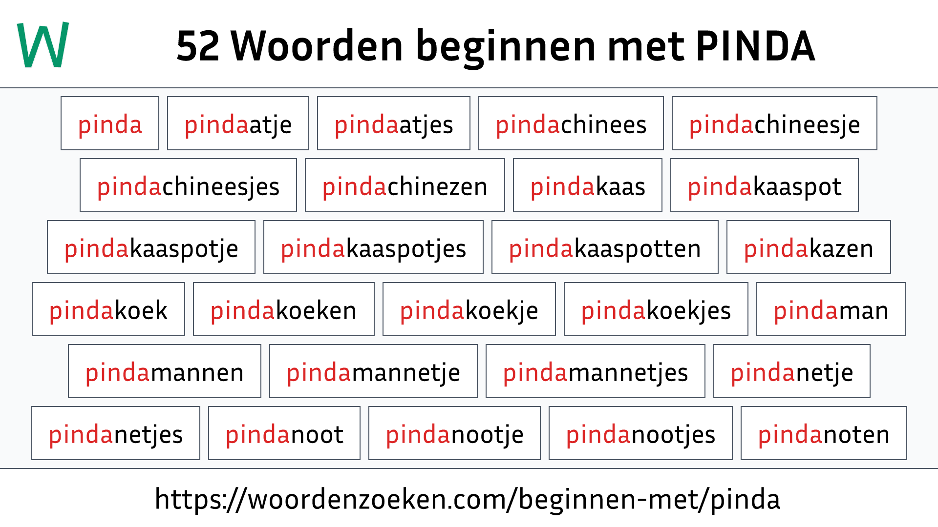 Woorden beginnen met PINDA