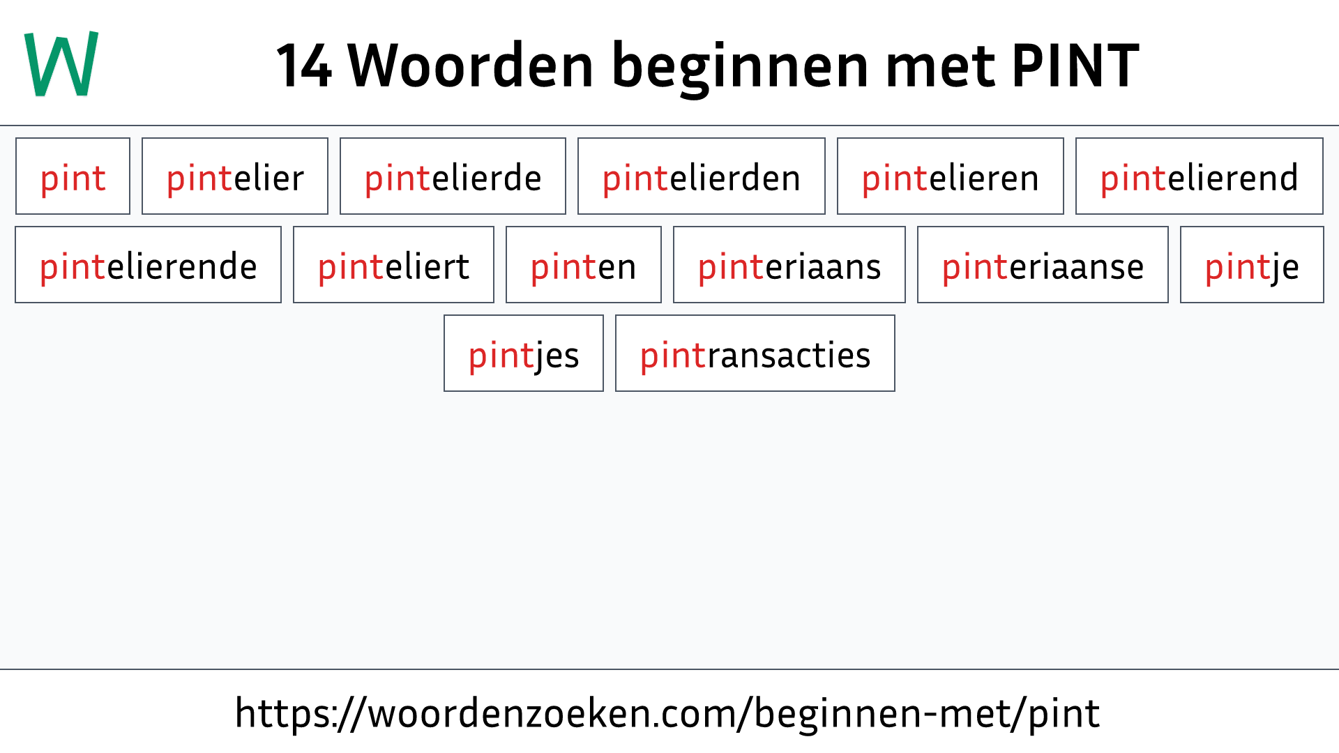 Woorden beginnen met PINT