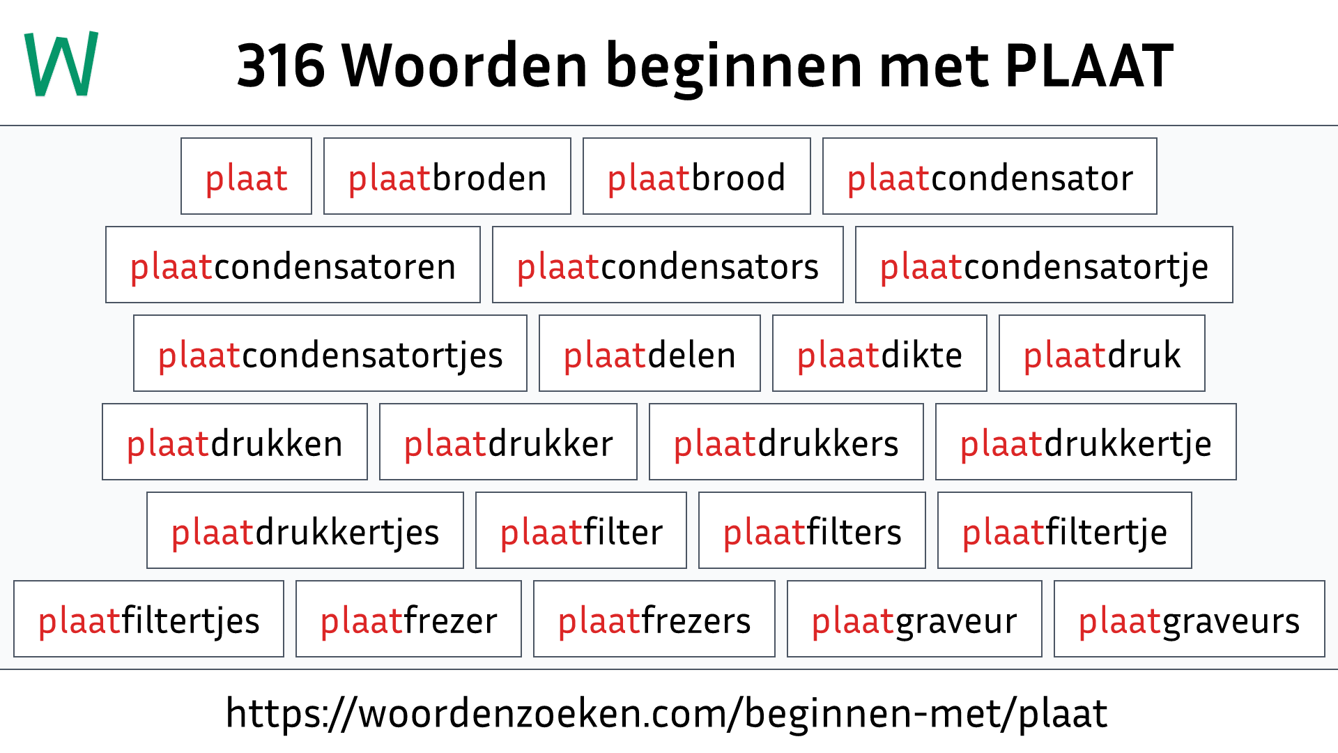 Woorden beginnen met PLAAT