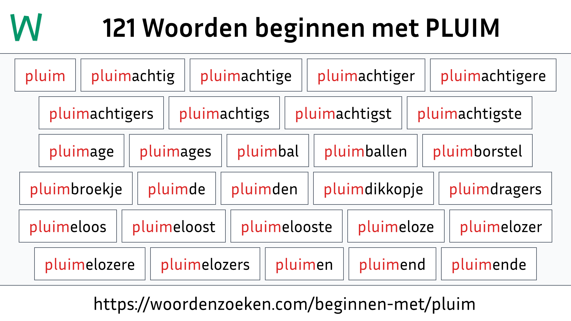 Woorden beginnen met PLUIM