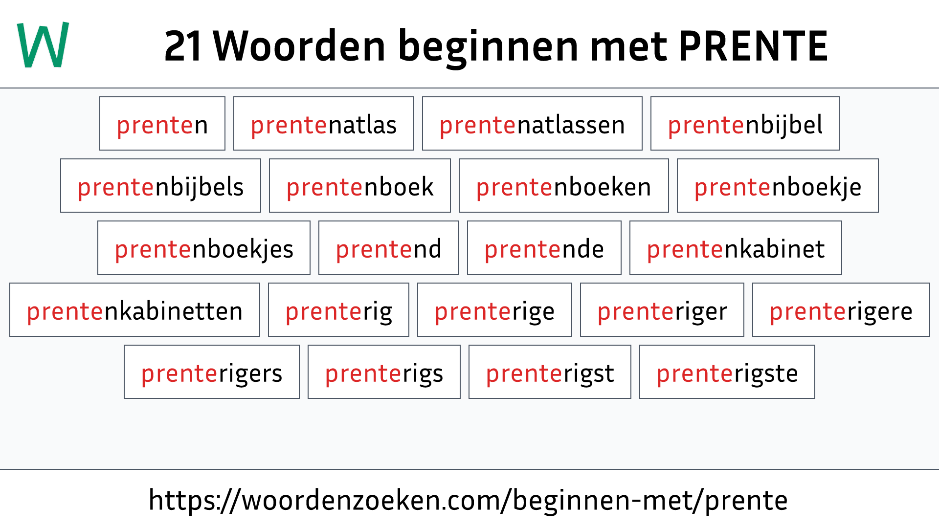 Woorden beginnen met PRENTE