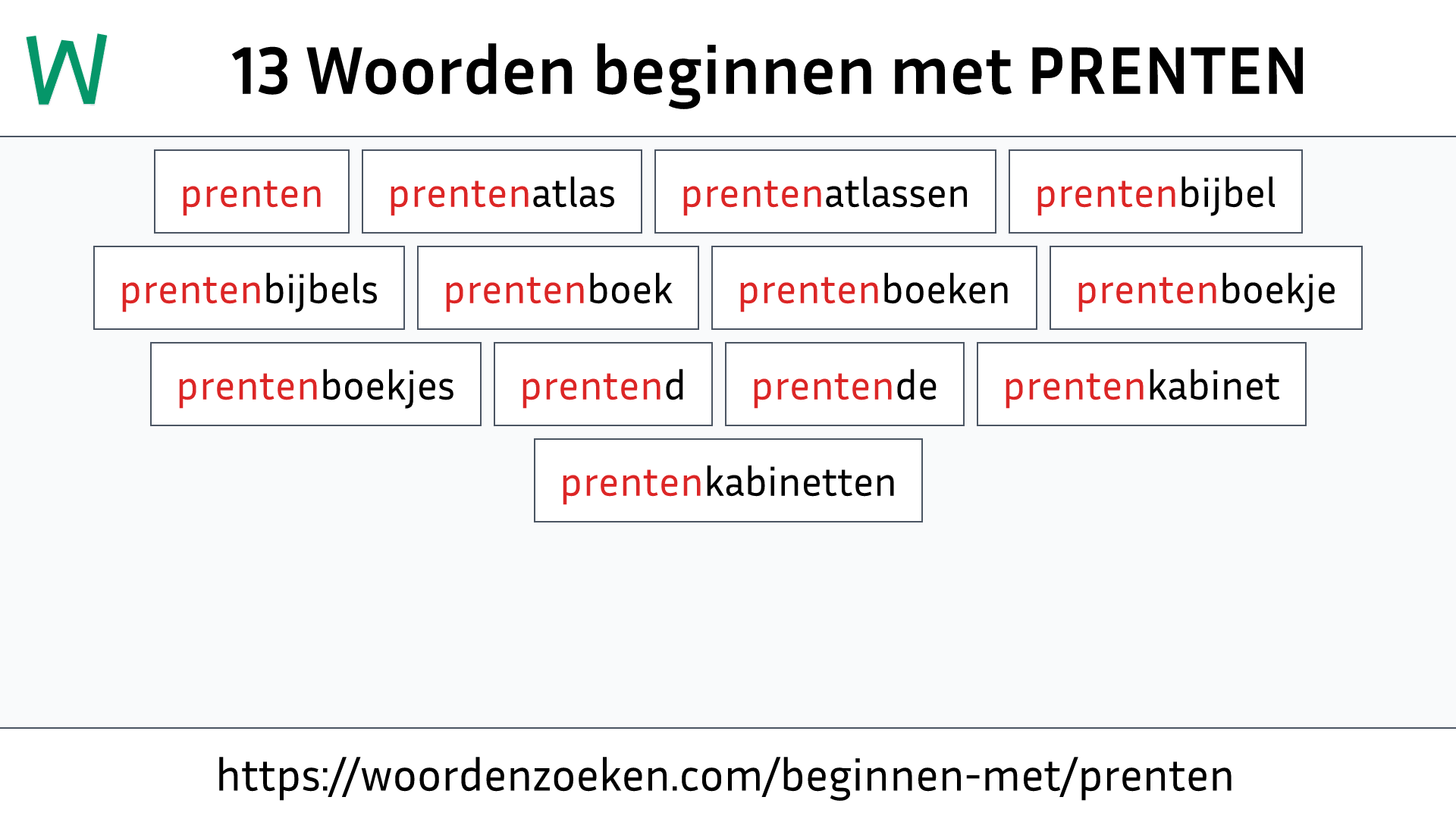 Woorden beginnen met PRENTEN