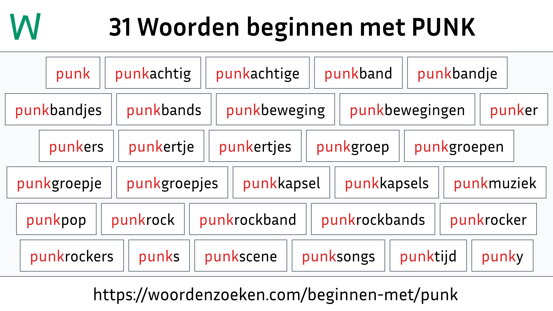 Woorden beginnen met PUNK