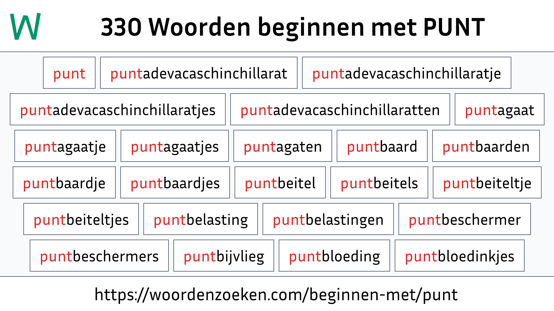 Woorden beginnen met PUNT