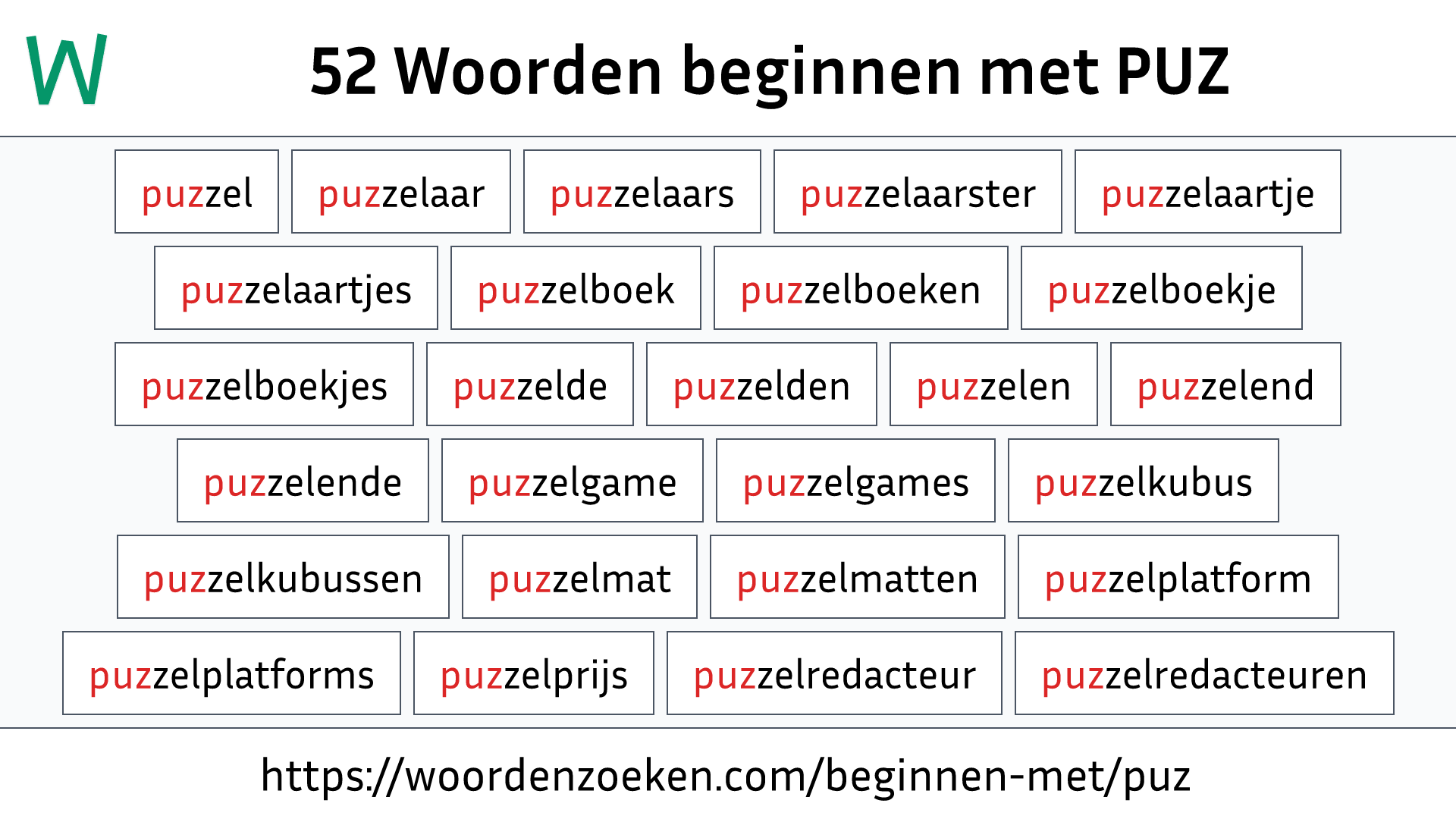 Woorden beginnen met PUZ