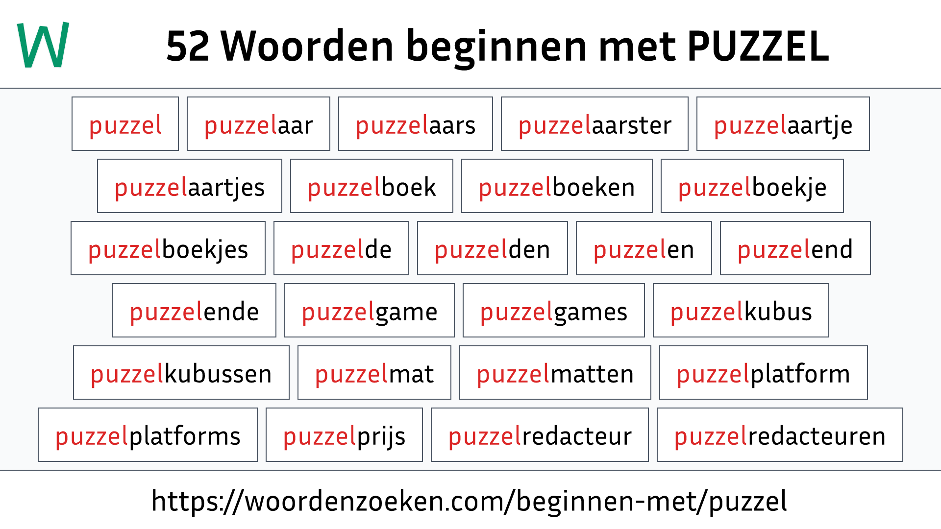 Woorden beginnen met PUZZEL