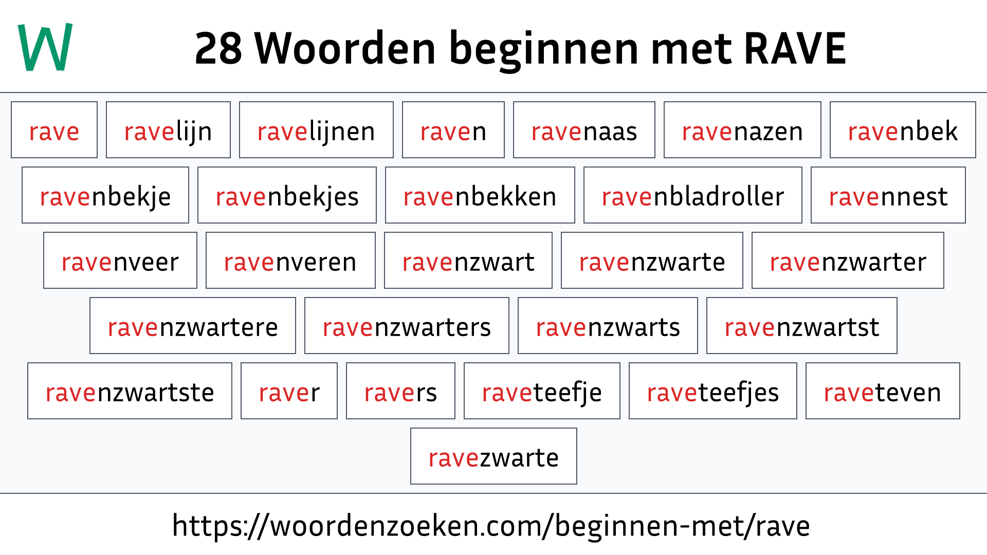 Woorden beginnen met RAVE