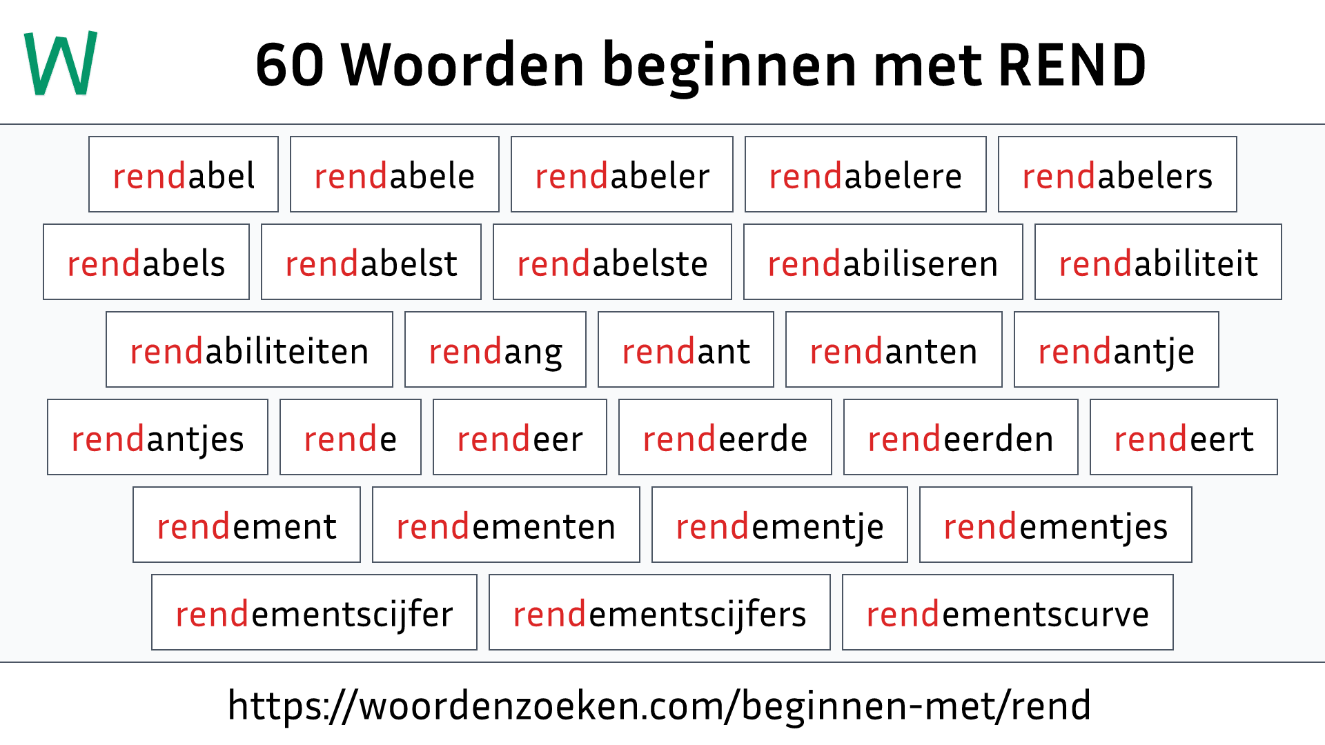 Woorden beginnen met REND