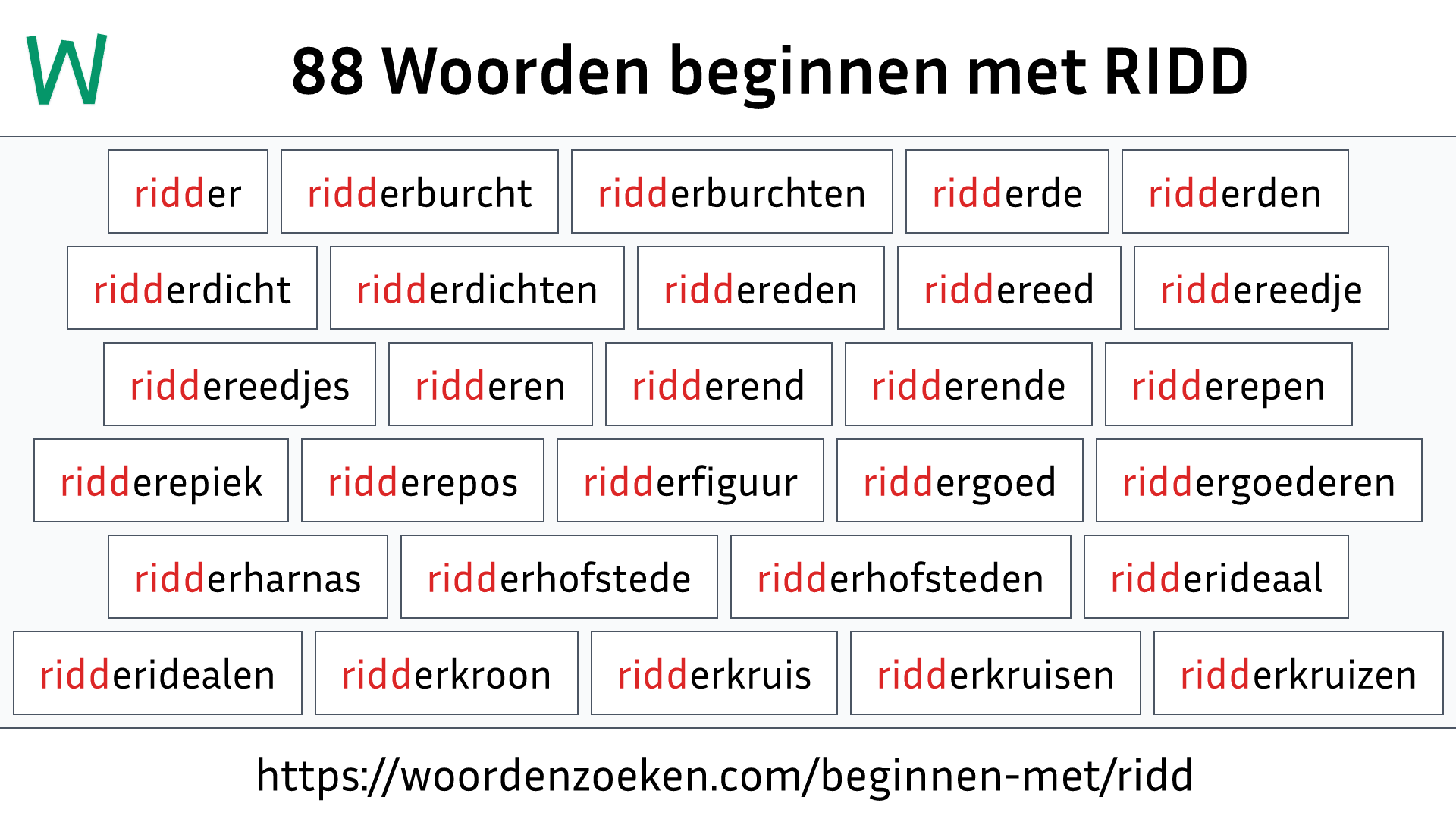 Woorden beginnen met RIDD