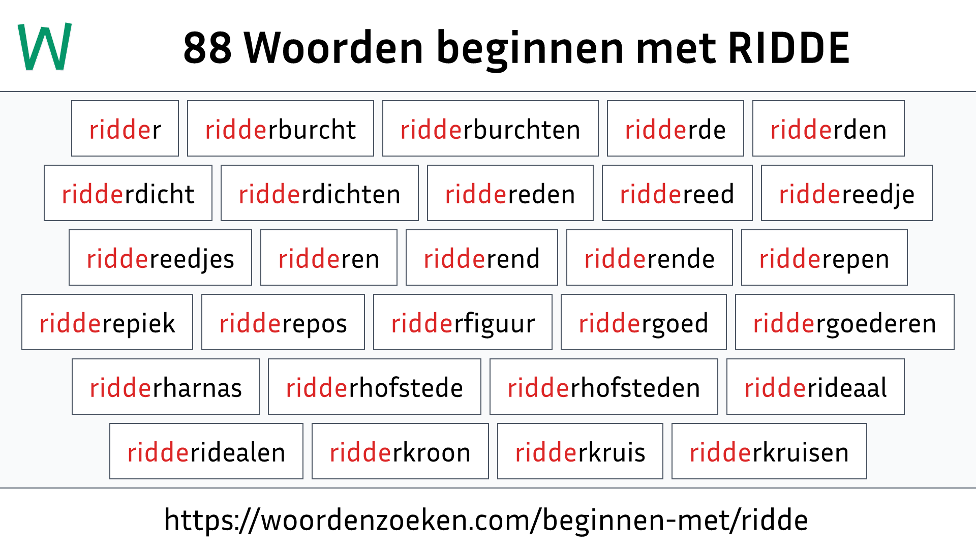 Woorden beginnen met RIDDE