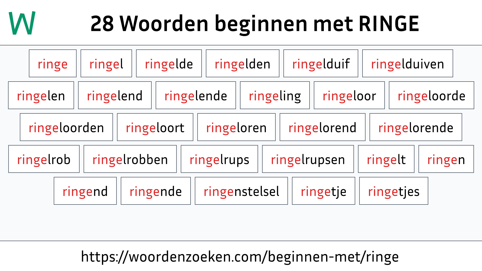 Woorden beginnen met RINGE