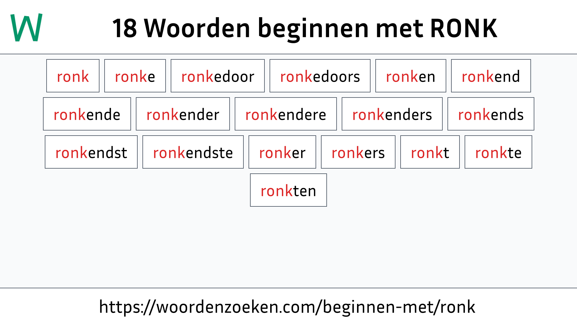 Woorden beginnen met RONK