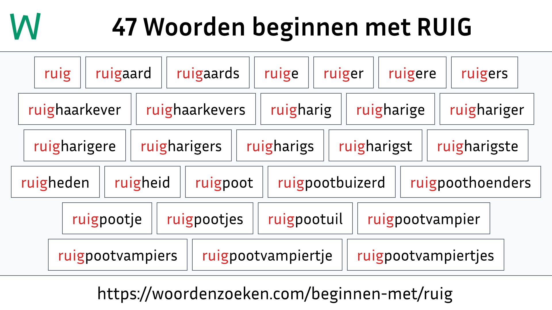 Woorden beginnen met RUIG