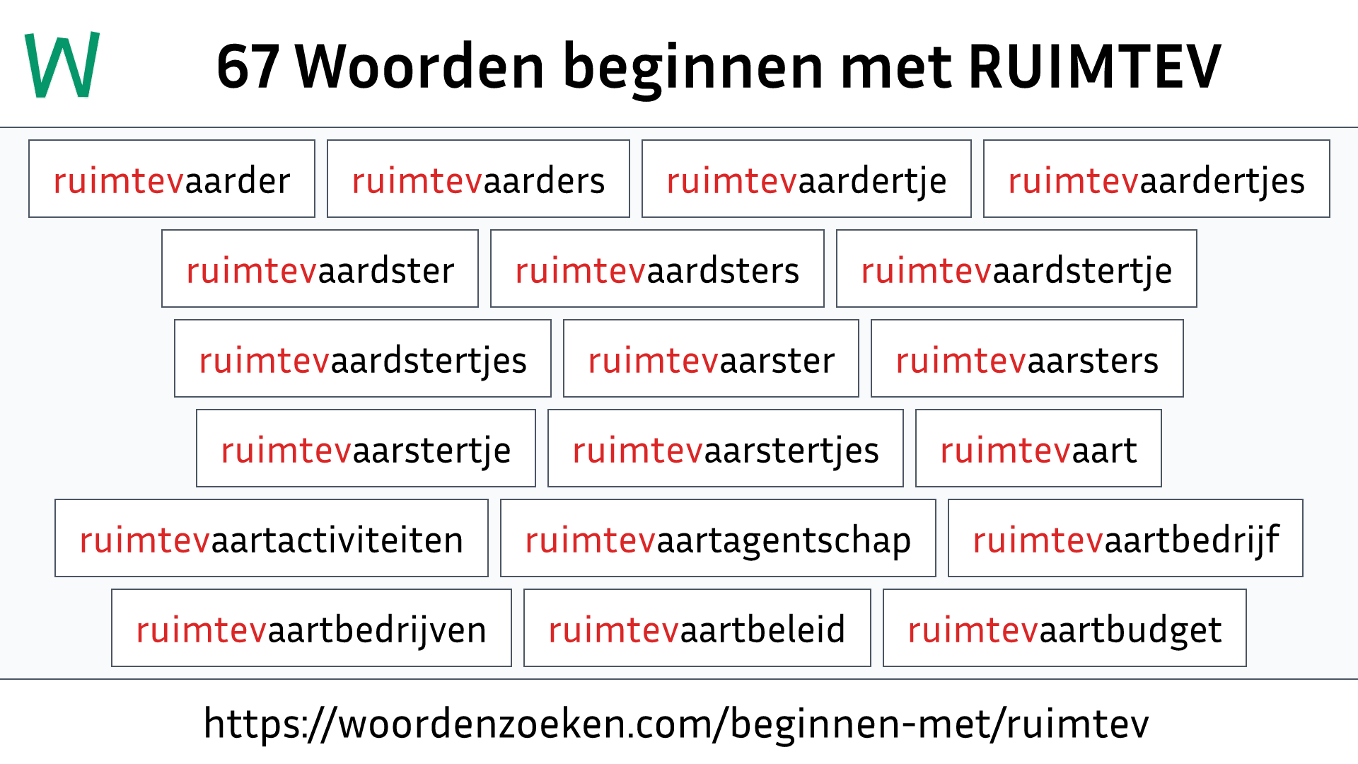 Woorden beginnen met RUIMTEV