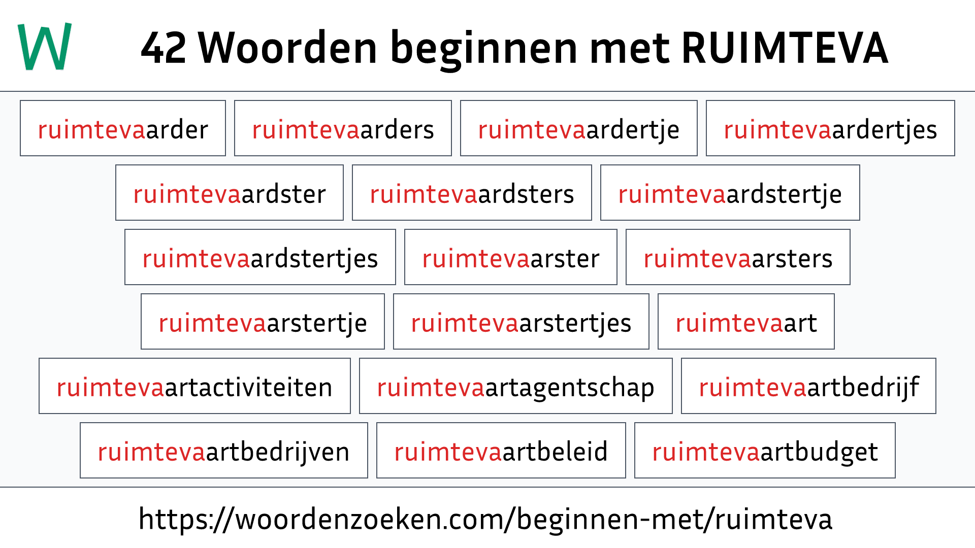 Woorden beginnen met RUIMTEVA