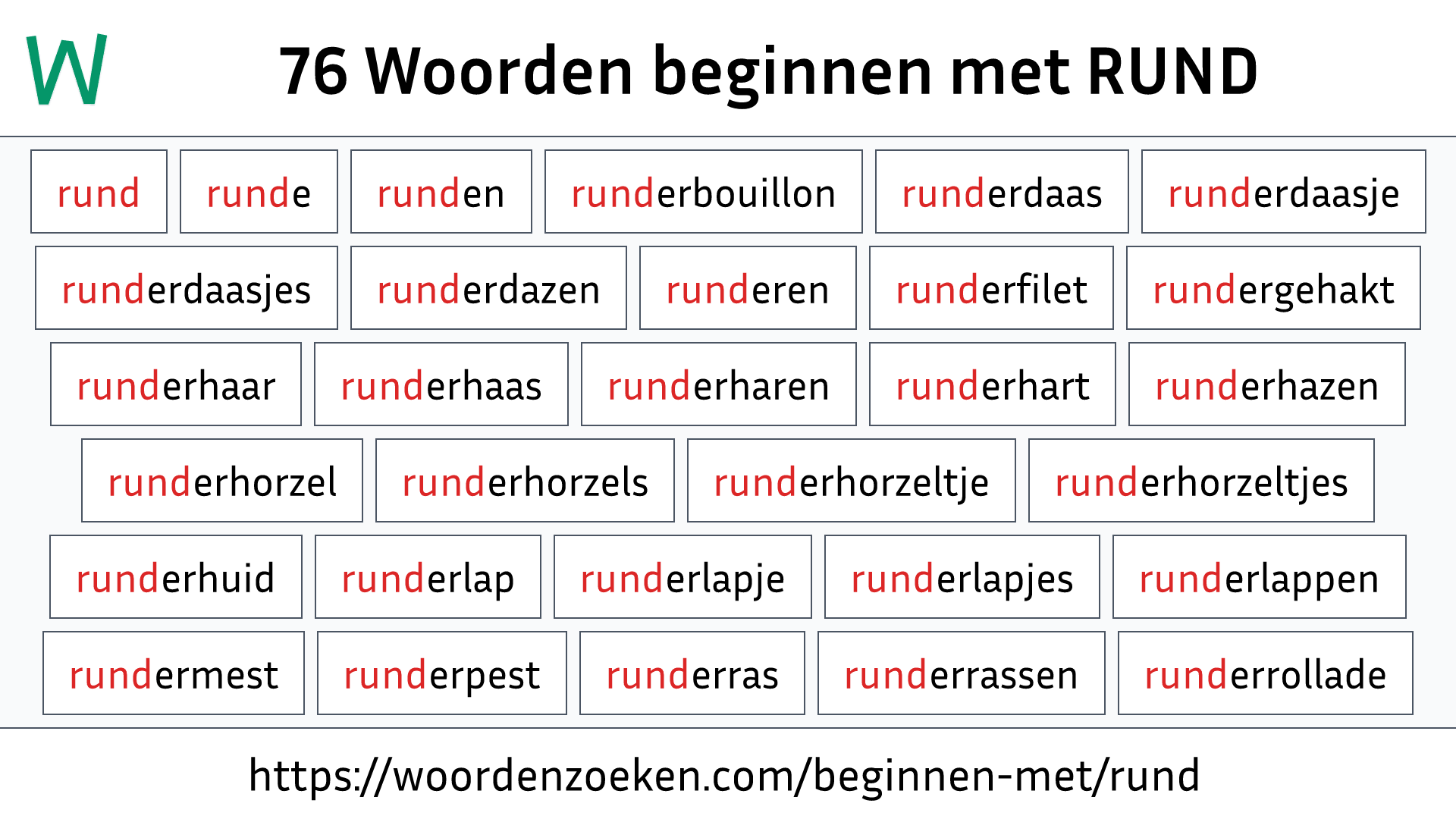 Woorden beginnen met RUND