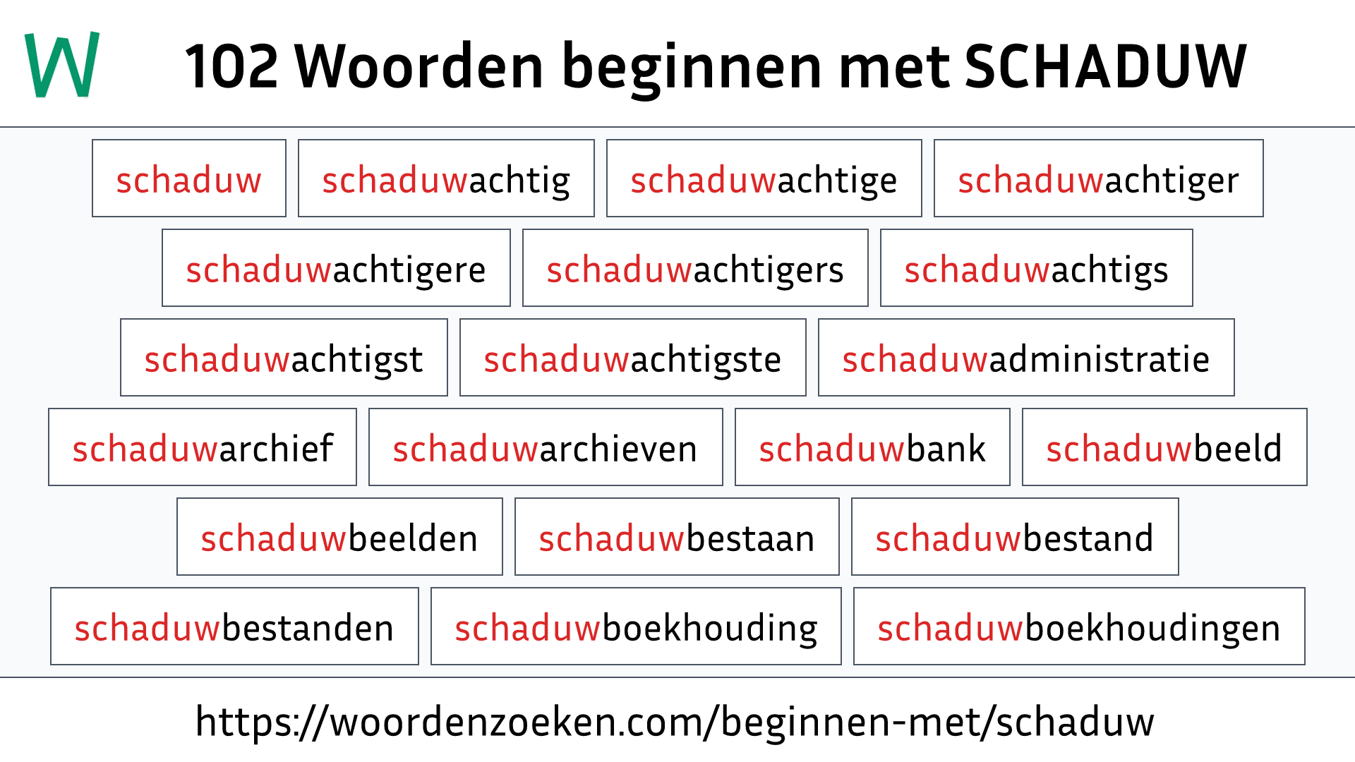 Woorden beginnen met SCHADUW