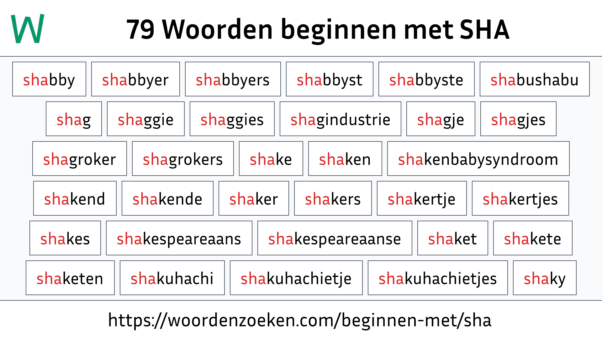 Woorden beginnen met SHA
