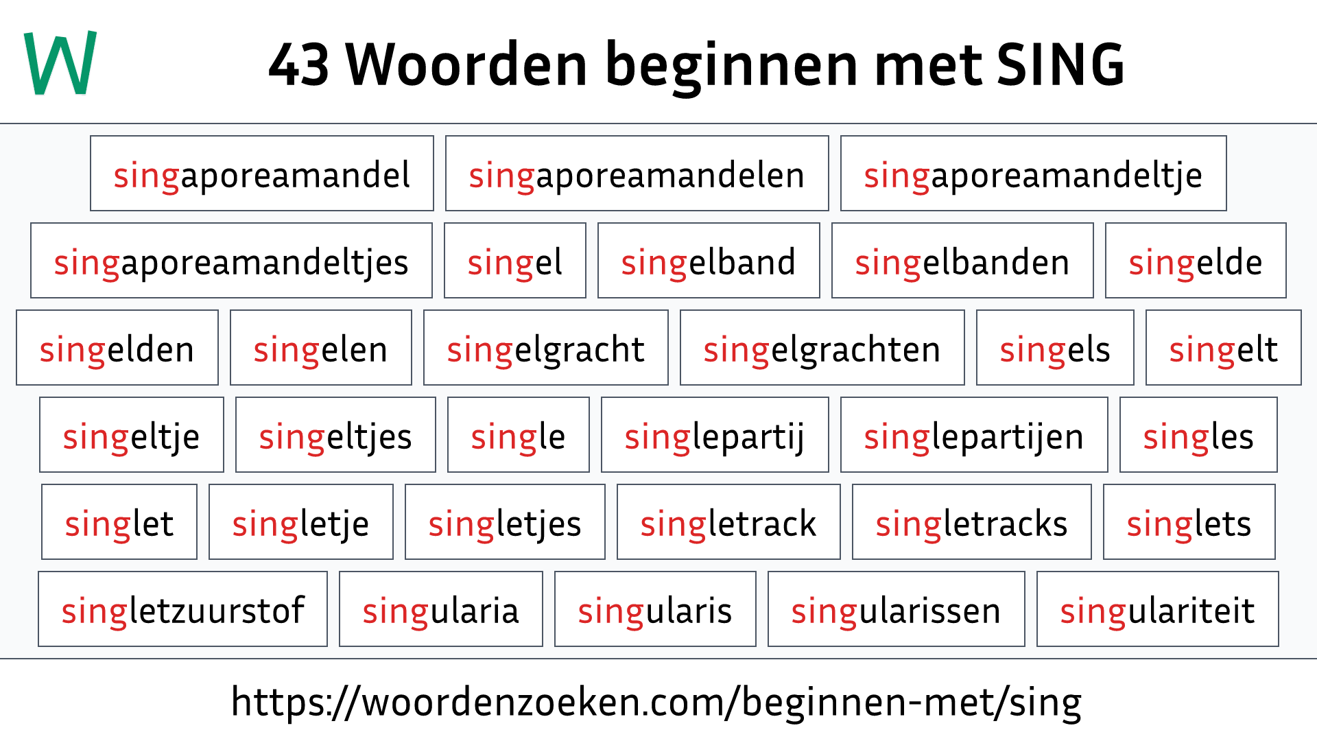 Woorden beginnen met SING