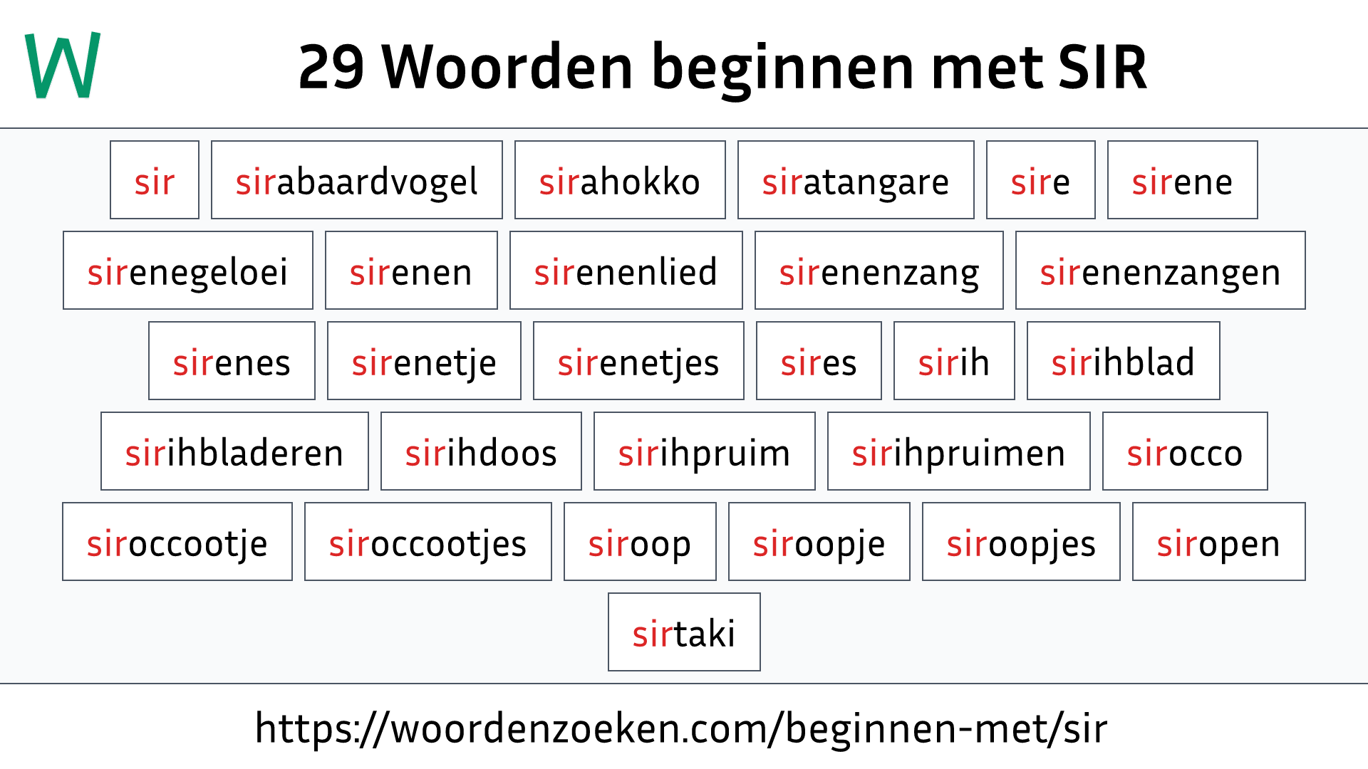 Woorden beginnen met SIR