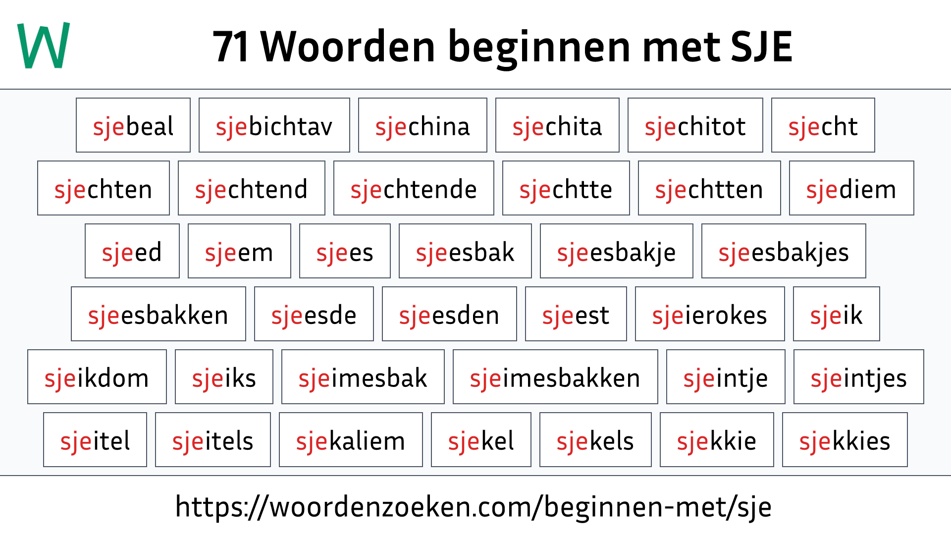 Woorden beginnen met SJE